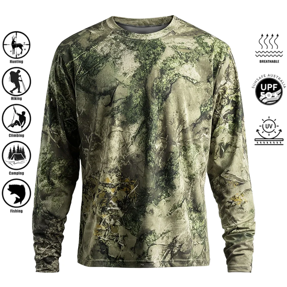 Outdoor Hunting And Fishing - Erkek Uzun Kollu Tişört, Polyester, 3D
