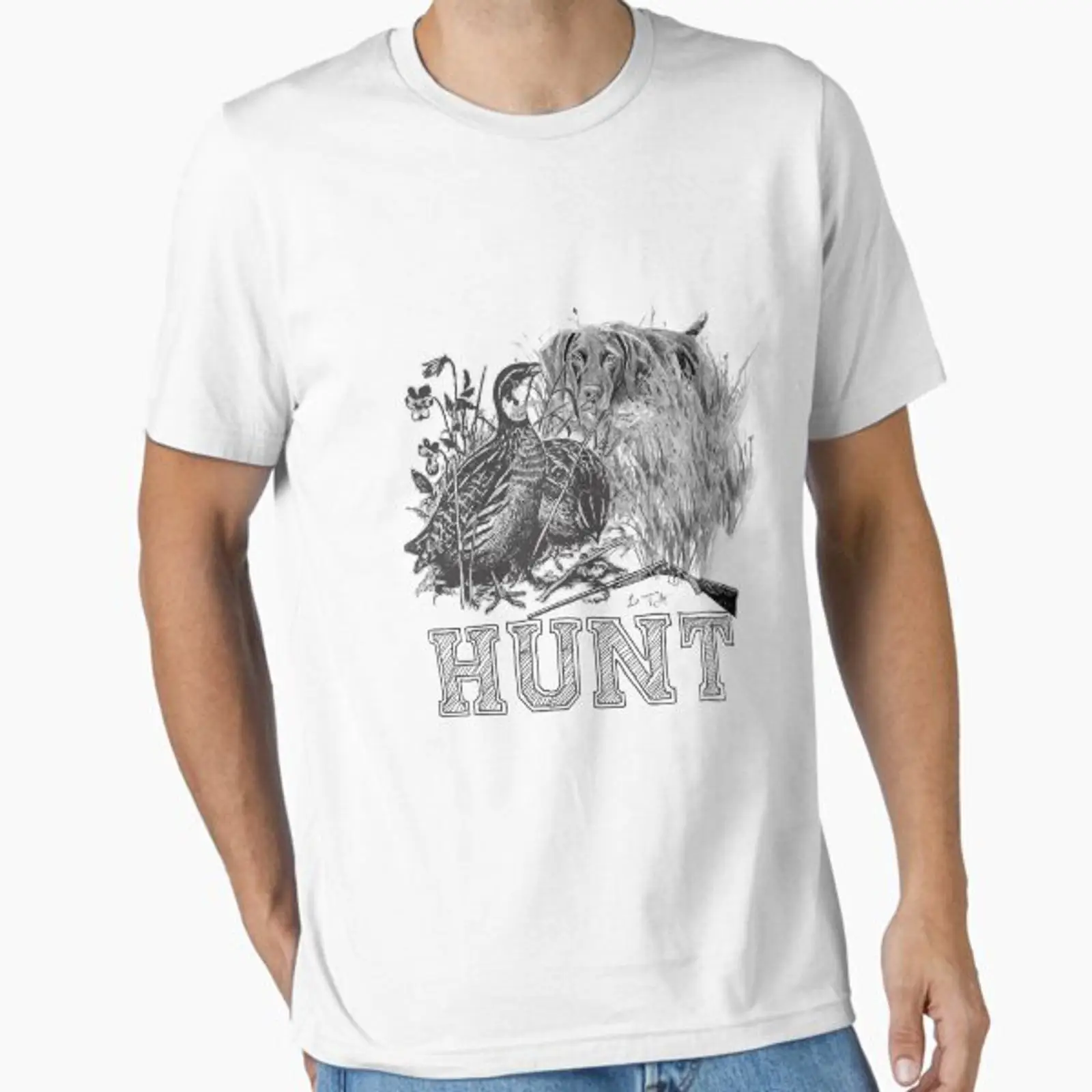 Hunting Quail - Köpekle bıldırcın avı temalı vintage yıkanmış